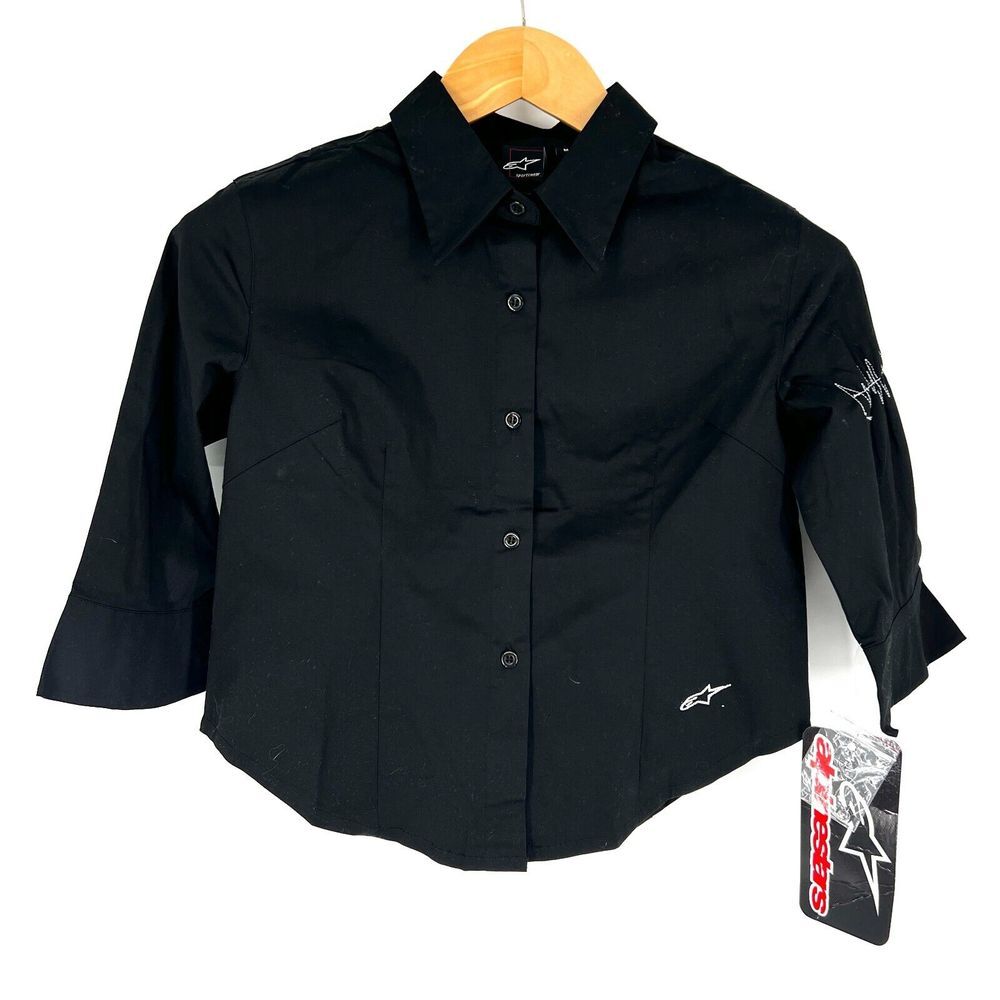 ALPINESTARS Women's Crop Button Up‎ Shirt Size M Black 3/4 Bell Sleeve NWT
